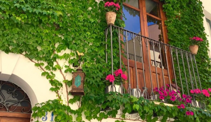 Blue house terrace and balcony